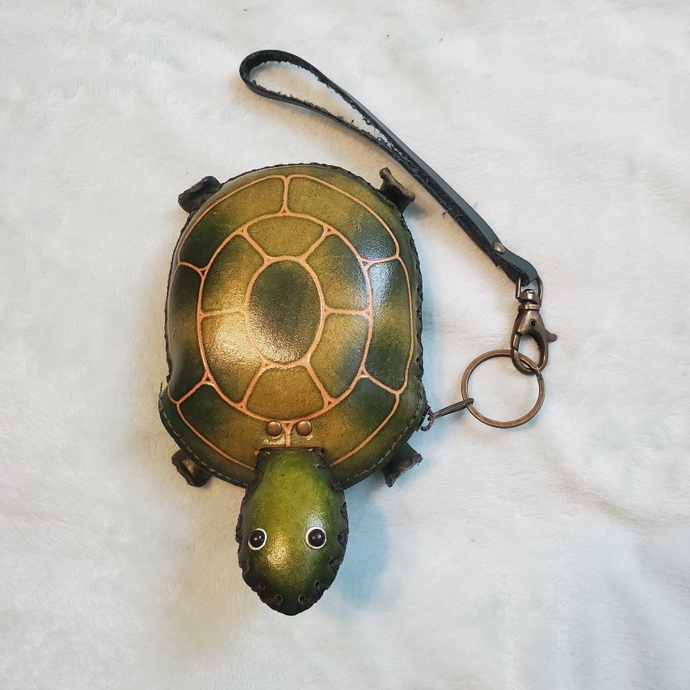 Handmade with Genuine Tanned Cowhide Leather Animal Coin Purse; Turtle